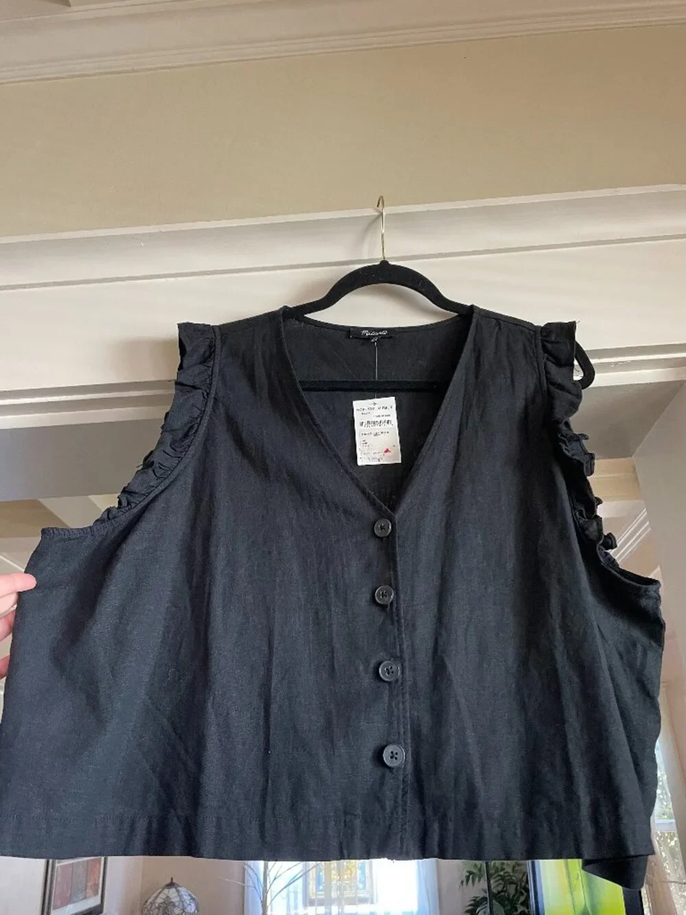 NWT Madewell Ruffle Sleeve Boxy Cropped V-neck Button Top - 22/2X - Picture 1 of 5
